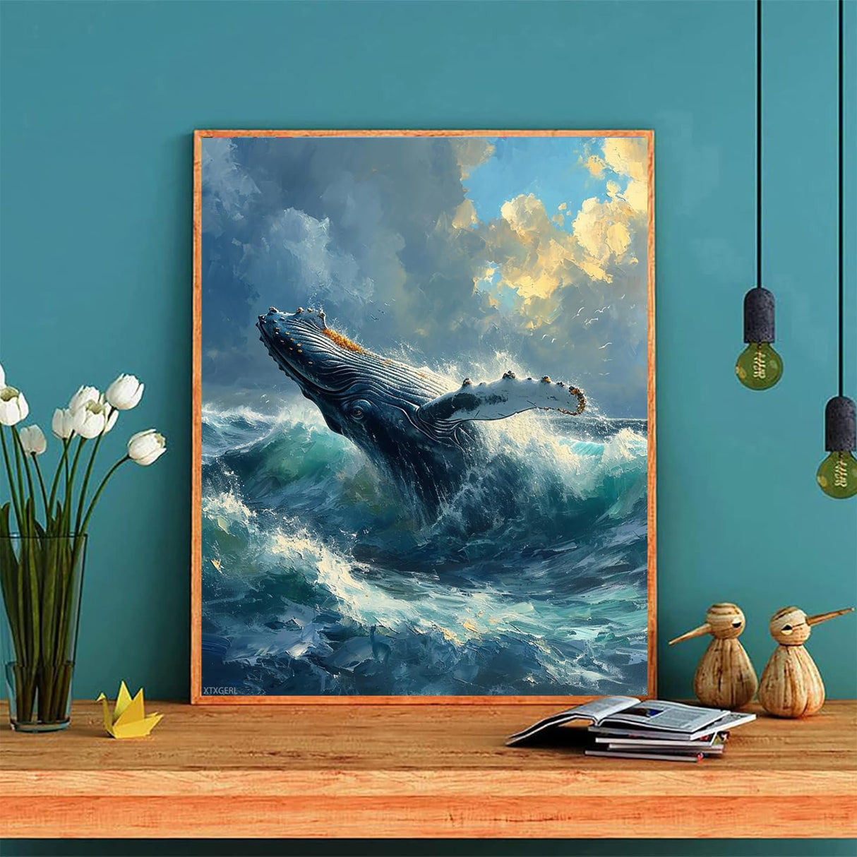 XTXGERL DIY Paint by Number Kits for Adult Beginner, Majestic Humpback Whale Breach, Paint by Numbers Kits for Adults, Canvas Painting Gift Kit for Modern Home Wall Decor, 40x50cm, Bright XTXGERL