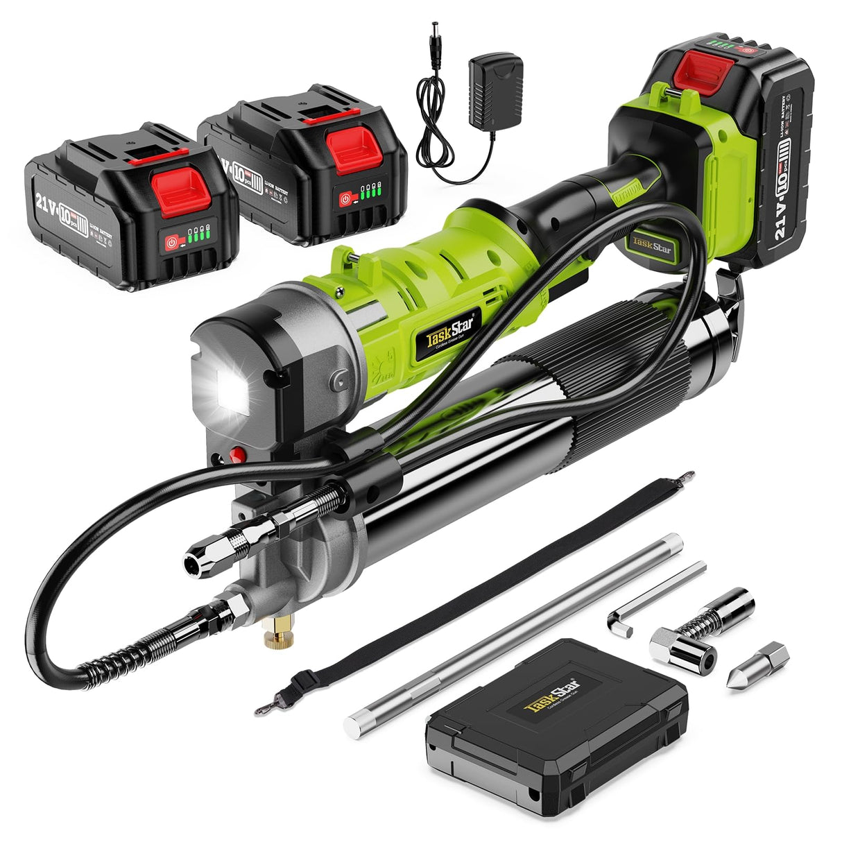 TaskStar 2-in-1 Electric Grease Gun Kit with 2X 4000mAh Batteries, [Much Easier to Use] Cordless Grease Gun with 90 Degree Grease Gun Coupler Adapter, Battery Powered Grease Gun with Bright LED Light TaskStar