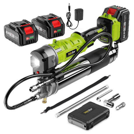 TaskStar 2-in-1 Electric Grease Gun Kit with 2X 4000mAh Batteries, [Much Easier to Use] Cordless Grease Gun with 90 Degree Grease Gun Coupler Adapter, Battery Powered Grease Gun with Bright LED Light TaskStar
