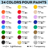 Nicpro 24 Colors 8.45oz Acrylic Pour Paint Supplies Kit, Large Volume Premixed High Flow Painting Bulk Set with Canvas, Wood Natural Slices, Pouring Oil, Tools Gloves, Strainer, Cups for Beginner DIY Nicpro