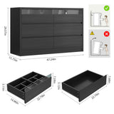 Jocoevol Large 6 Drawer Dresser for Bedroom with LED Light, Modern Chest of Drawers with Hidden Handles, Long Double Wooden Dresser Closet for Living Room, Entryway, Hallway - Black Jocoevol