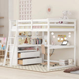 MERITLINE Full Size Loft Bed with Desk and Shelves, Wooden Loft Bed Full with Storage Drawers for Kids Teens Boys Girls,No Box Spring Needed (Full, White) MERITLINE
