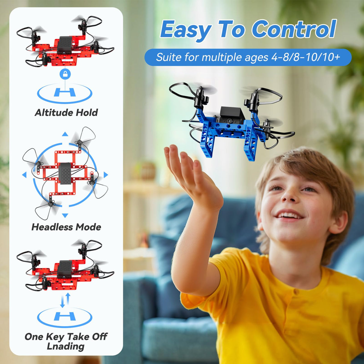 LANSAND Drone Building Toys Set 159 Pieces STEM Toy for Kids 6 7 8 9 10 11 12 Years 5 in1 DIY Drone Kit Remote Control Mini Drone, Learning Creative Construction Toys Gifts for Birthday Christmas LANSAND