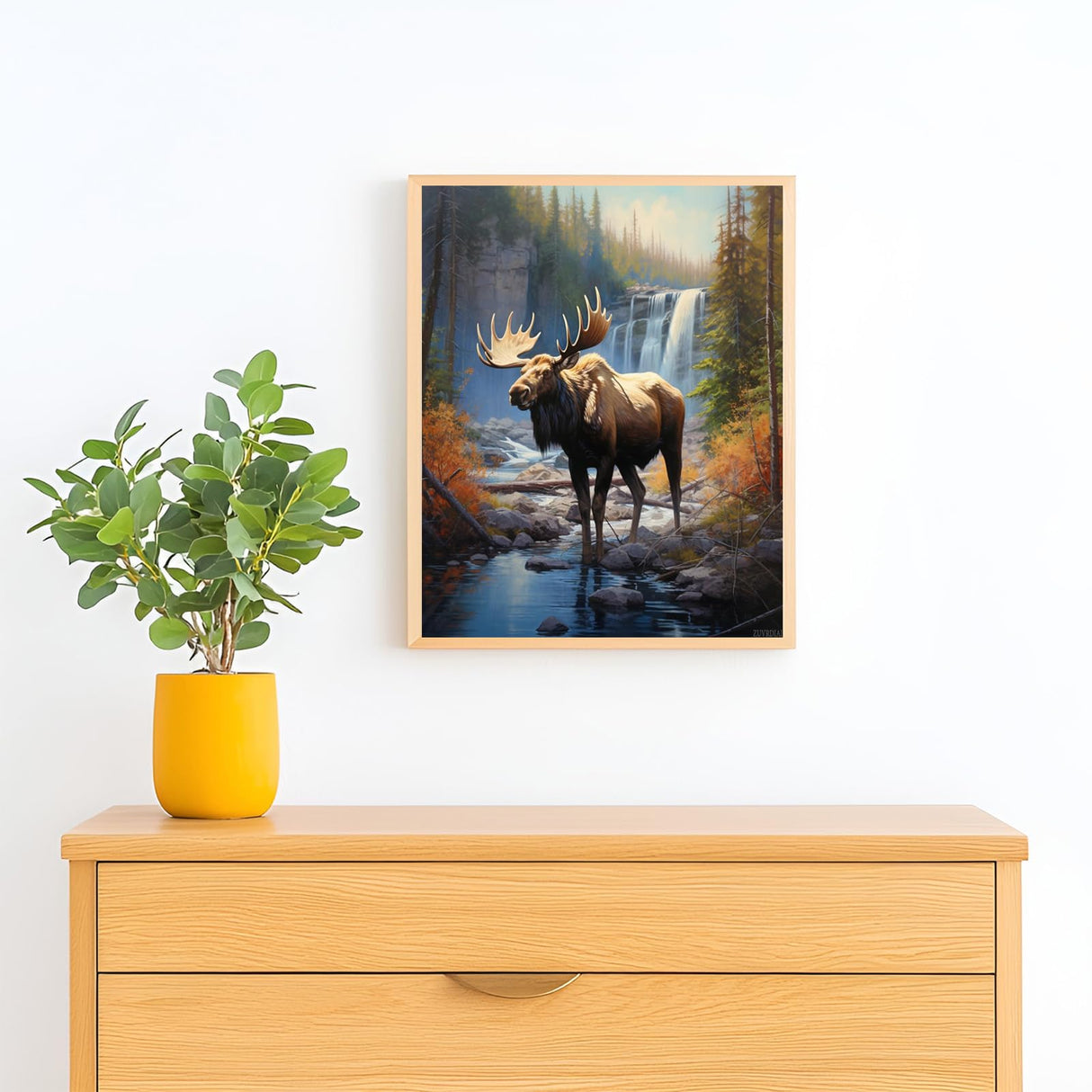 ZUVRDIAI Paint by Numbers, Mountain Waterfall Moose, Adult Crafts Adult Paint by Number Kits, Arts Crafts for Home Decor(No Frame, 16x20 Inch) ZUVRDIAI