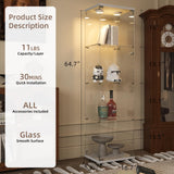 Beauty4U Glass Display Cabinet with LED Light, 4 Shelves, Curio Cabinets for Living Room, Bedroom, Office, White Floor Standing Glass Bookshelf, Quick Installation Beauty4U