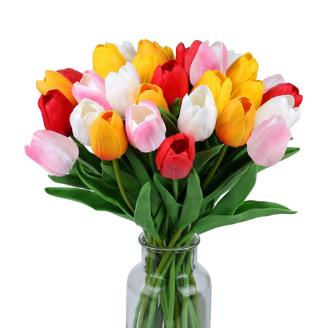 SITUMEIZI Fake Flowers Tulips Artificial Silk Flower 15pcs Real Touch 14" for Spring Easter Home Kitchen Wedding Bouquet Bulk Mother's Gift Day Decorations(Assorted Colors,5) SITUMEIZI