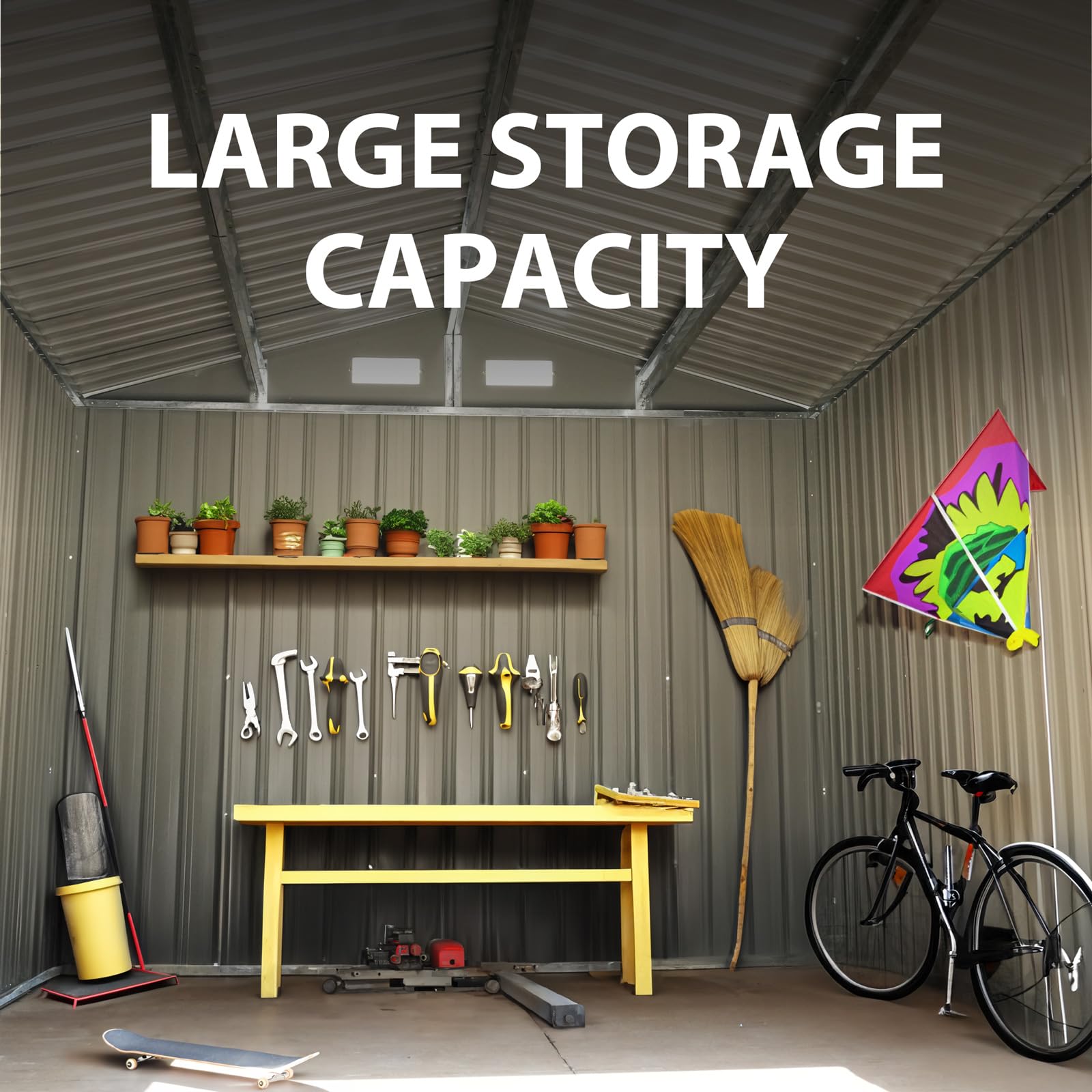 Verano Garden 8x12FT Outdoor Storage Shed, Large Galvanized Steel Metal Garden Shed, Double Door W/Lock, Outdoor Storage House for Backyard, Patio, Lawn(137.72" Dx87.8 Wx76.77 H) - WoodArtSupply