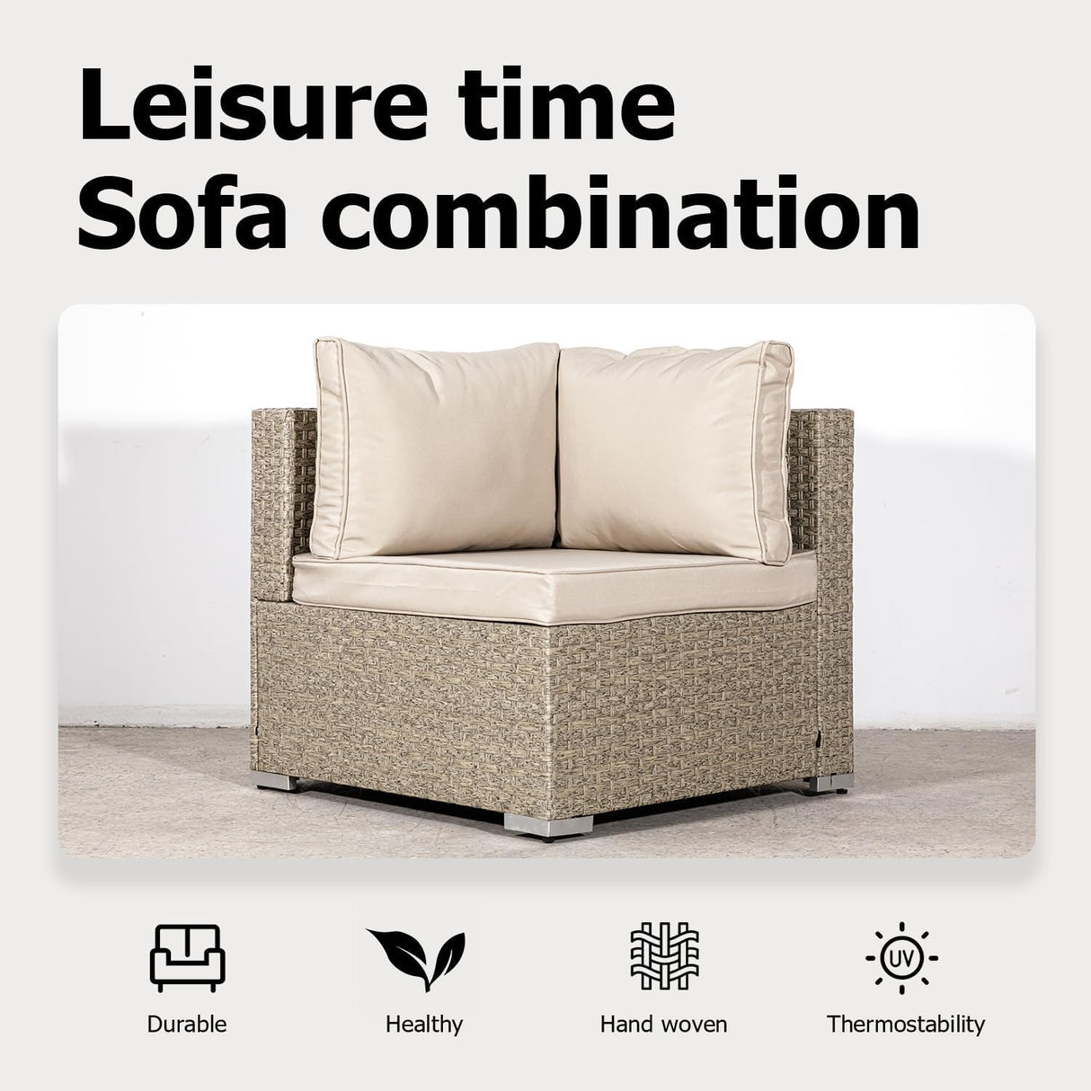 7-Piece Wicker Patio Furniture Set, Outdoor Conversation Set Sectional Sofa with Water Resistant Thick Cushions and Coffee Table, Beige Earth patio