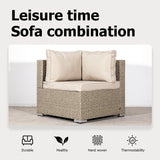 7-Piece Wicker Patio Furniture Set, Outdoor Conversation Set Sectional Sofa with Water Resistant Thick Cushions and Coffee Table, Beige Earth patio