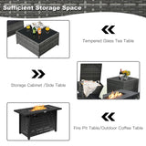 Tangkula 9 Pieces Patio Rattan Furniture Set, Patiojoy Sectional Sofa Set w/Storage Box, Coffee Table, Outdoor Wicker Conversation Set w/ 42” ETL Approved Propane Fire Pit Table (Black) Tangkula