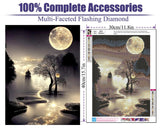MXCFZX Diamond Painting Kit for Adults - Moonlight Landscape DIY Round Dril Moon Diamonds Art Craft Kits for Beginners, Diamonds Dot Gem Art Crystal，Easy Ideal Home Wall Decor & Gift for Art 12X16 in MXCFZX