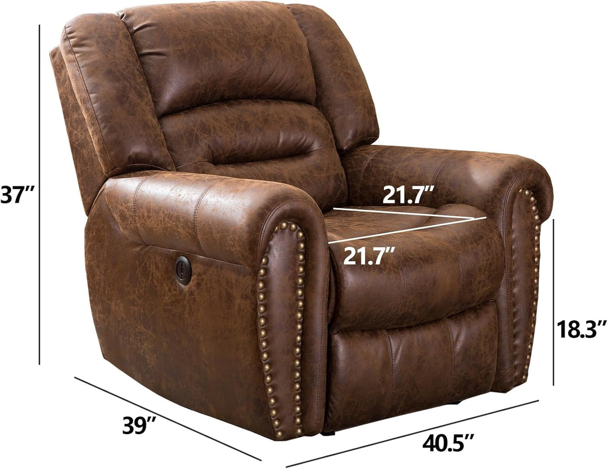 CANMOV Power Recliner Chair,Faux Leather Electric Recliner Chair with Padded Arms and Adjustable Backrest,Single Sofa with USB Charger for Living Room,Nut Brown CANMOV