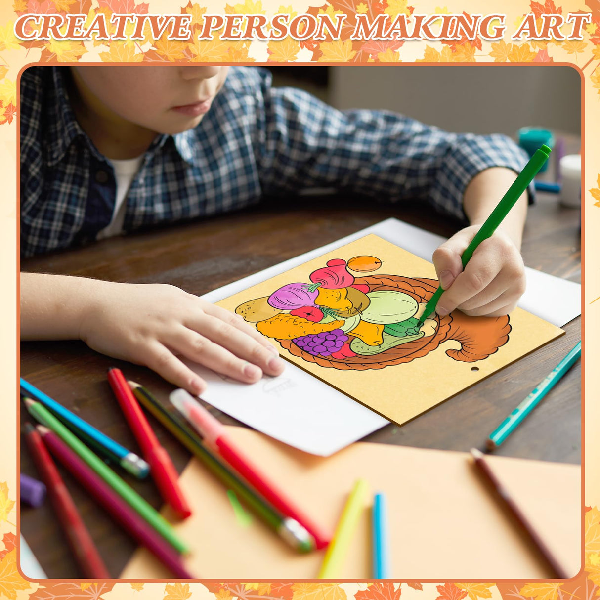 COCHIE 10PCS Large Thanksgiving Unfinished Wood Crafts to Paint for Adults Kids, Bulk Predrilled Wooden Ornaments for Painting, Pumpkin Scarecrow Paintable Wood Slices Craft Supplies with Ropes COCHIE