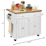 Finnhomy Rolling Kitchen Island With Drop Leaf, Thicken Rubberwood Top, Spice Rack, Towel Rack, Drawer, 43.3" Portable Mobile Kitchen Island Carts Table, Storage Cabinet, Both Wheels and Feet Included Finnhomy