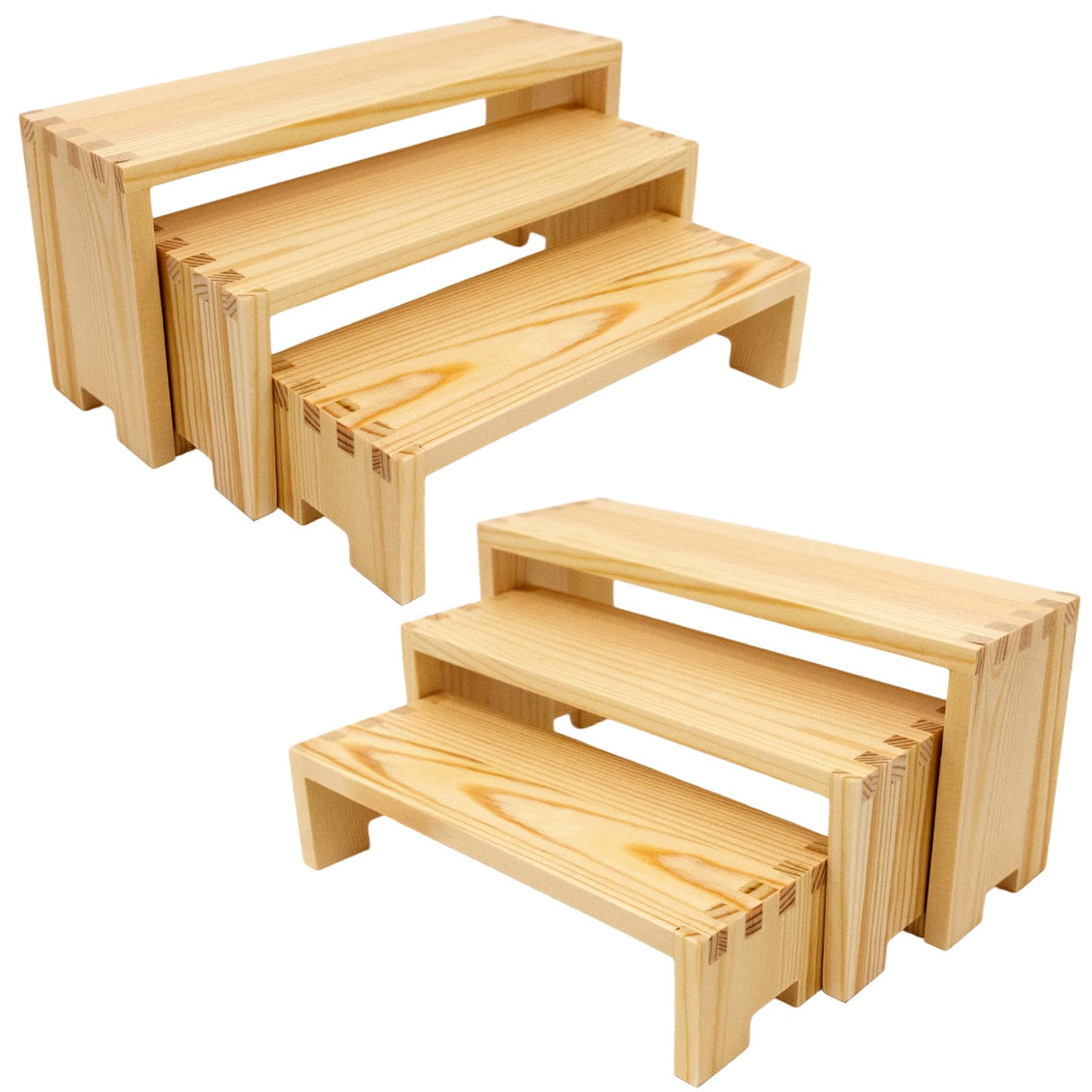 Yikaroeli Display Risers-3 Tier Wood Risers Decorative Rectangular, 6-piece Set Display Stands Arranging and Showcasing your favorite items(Nature) Yikaroeli