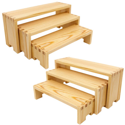 Yikaroeli Display Risers-3 Tier Wood Risers Decorative Rectangular, 6-piece Set Display Stands Arranging and Showcasing your favorite items(Nature)