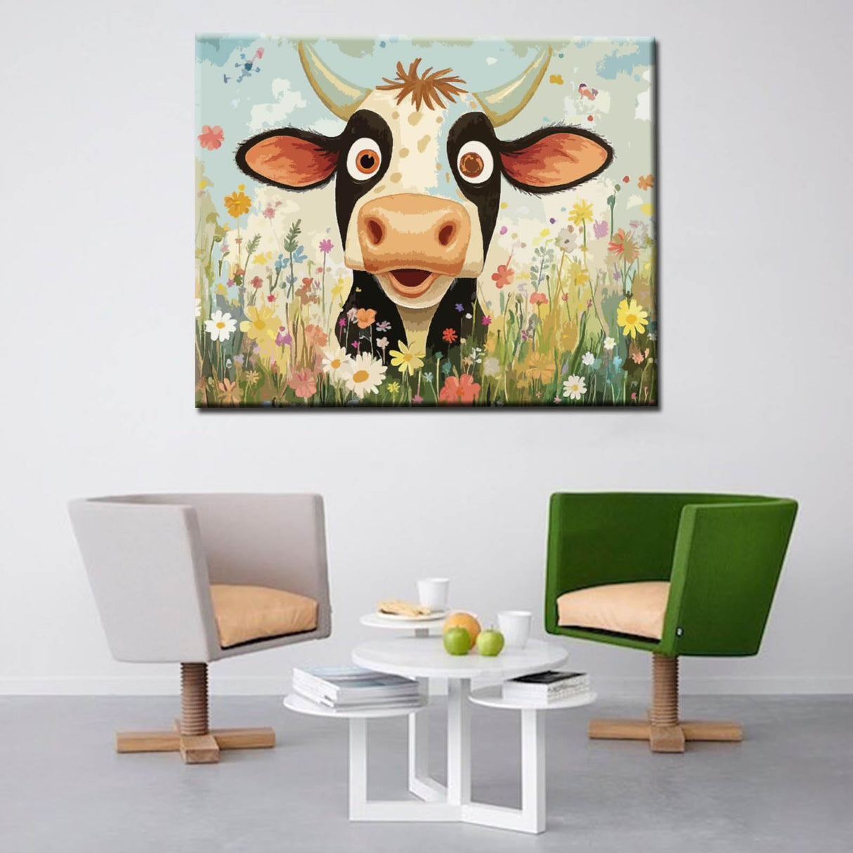 Farmhouse Animal Cow Paint By Bumbers for Adults Beginner Farm Ox DIY Paint by Numbers Acrylic Paint Canvas Funny Farm Flowers Bedroom Decor Painting Kits Farmhouse Art 16x20 Inch （without Frame ） Tucocoo