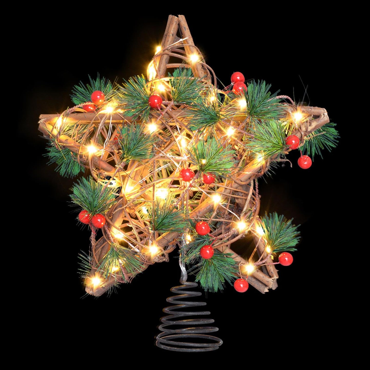 Windpnn Upgraded Star Christmas Tree Topper for Christmas Decorations, Natural Star with Rustic Christmas Ornaments, for Indoor Office Farmhouse Xmas New Year Holiday Tree Decorations (Warm White)