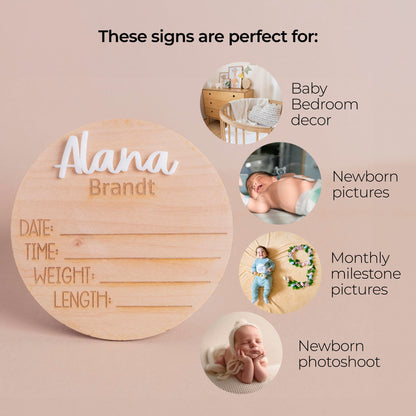 Custom baby birth announcement sign, wood name sign nursery, birth stats sign newborn photo prop, hospital personalized expecting mom gift - WoodArtSupply