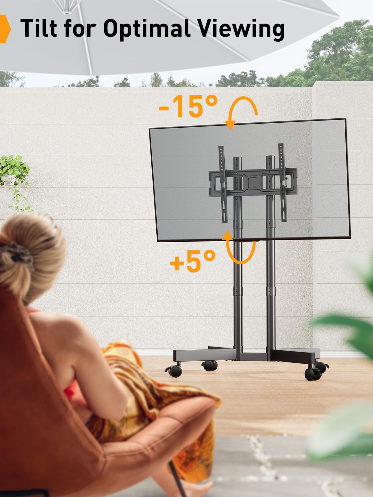 Perlegear Rolling TV Stand, Mobile TV Stand with Wheels for 32-70 inch TVs, Height Adjustable Mobile TV Cart with -15° to +5° Tilt, Rolling TV Cart for 4K TV Max VESA 400x400mm up to 88lbs, PGTVMC14 Perlegear