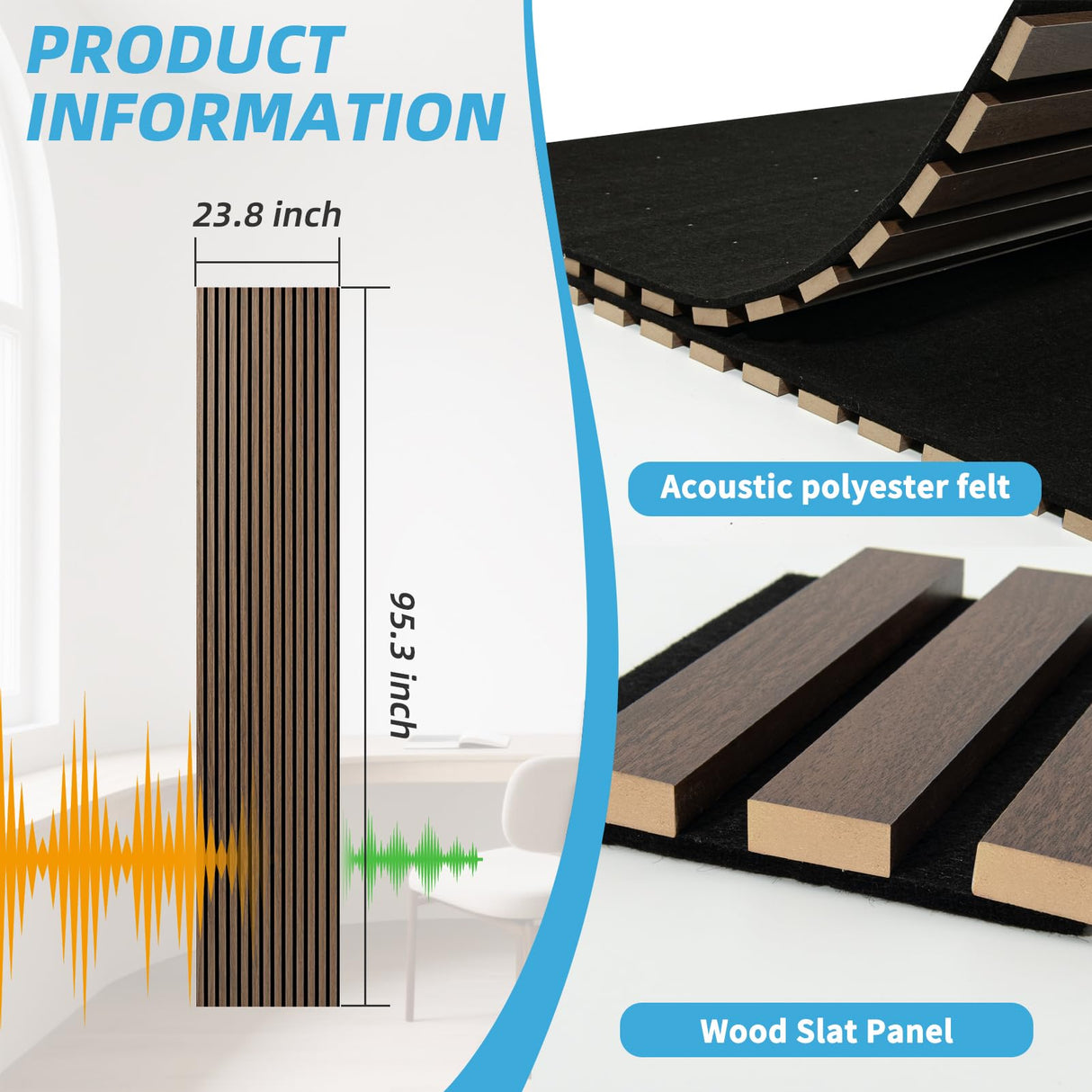 Art3d Acoustic Wood Slat Wall Panel with Roll-Flat Design - 95.3 x 23.8 Inch Sound Absorbing Panels for Living Room Columns Corridor Curved Wall Decor, 2-Pack Walnut Art3d