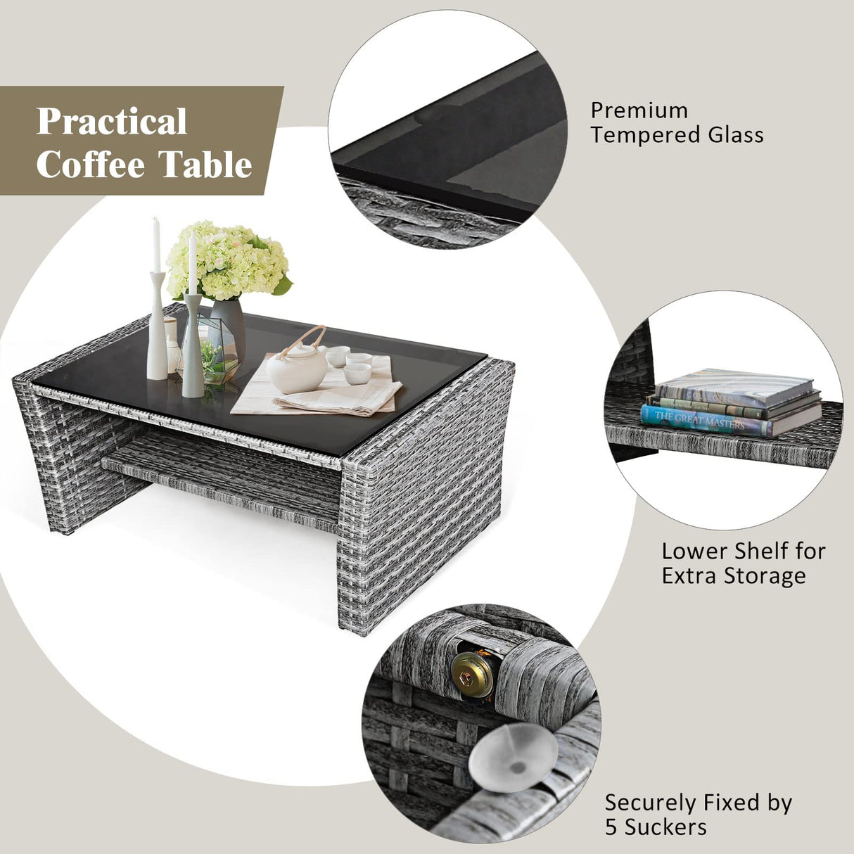 Tangkula 4 Pieces Patio Furniture Set, All Weather Outdoor Sectional Rattan Sofa Set with Cushions & Tempered Glass Table, Wicker Conversation Couch Set for Backyard Garden Poolside Tangkula