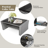 Tangkula 4 Pieces Patio Furniture Set, All Weather Outdoor Sectional Rattan Sofa Set with Cushions & Tempered Glass Table, Wicker Conversation Couch Set for Backyard Garden Poolside Tangkula