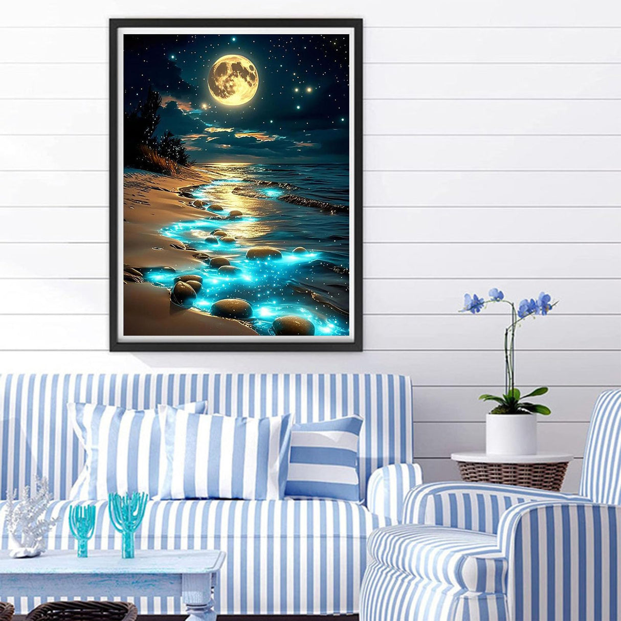 Moonlight Beach Diamond Painting Kits for Adults - Seaside Moon Diamond Art Kits for Adults, Round 5D Landscape Gem Art Kit for Adult DIY Crafts Kit Gift Home Wall Decor Gifts (16x12 inch) xackcme