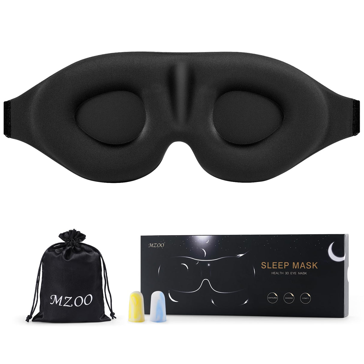 MZOO Sleep Eye Mask for Side Sleeper Men Women, Zero Eye Pressure 3D Sleeping Mask, Light Blocking Patented Design Night Blindfold, Soft Eye Shade Cover for Travel, Black MZOO