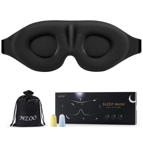 MZOO Sleep Eye Mask for Side Sleeper Men Women, Zero Eye Pressure 3D Sleeping Mask, Light Blocking Patented Design Night Blindfold, Soft Eye Shade Cover for Travel, Black MZOO