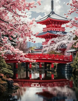 Semneroy Cherry Blossoms Flower Diamond Painting Kits for Adult Beginners, Traditional Architecture Diamond Art Kits,Full Drill Paint with Diamond Dot Gem Art Painting for Home Decor 12x16 inch Semneroy
