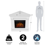 Real Flame Chateau 41" Corner Electric Fireplace with Mantel for Living Room or Bedroom, Replaceable Fireplace Insert Heater, Realistic Log and Flame Effect, Remote Control, Timer, White Real Flame