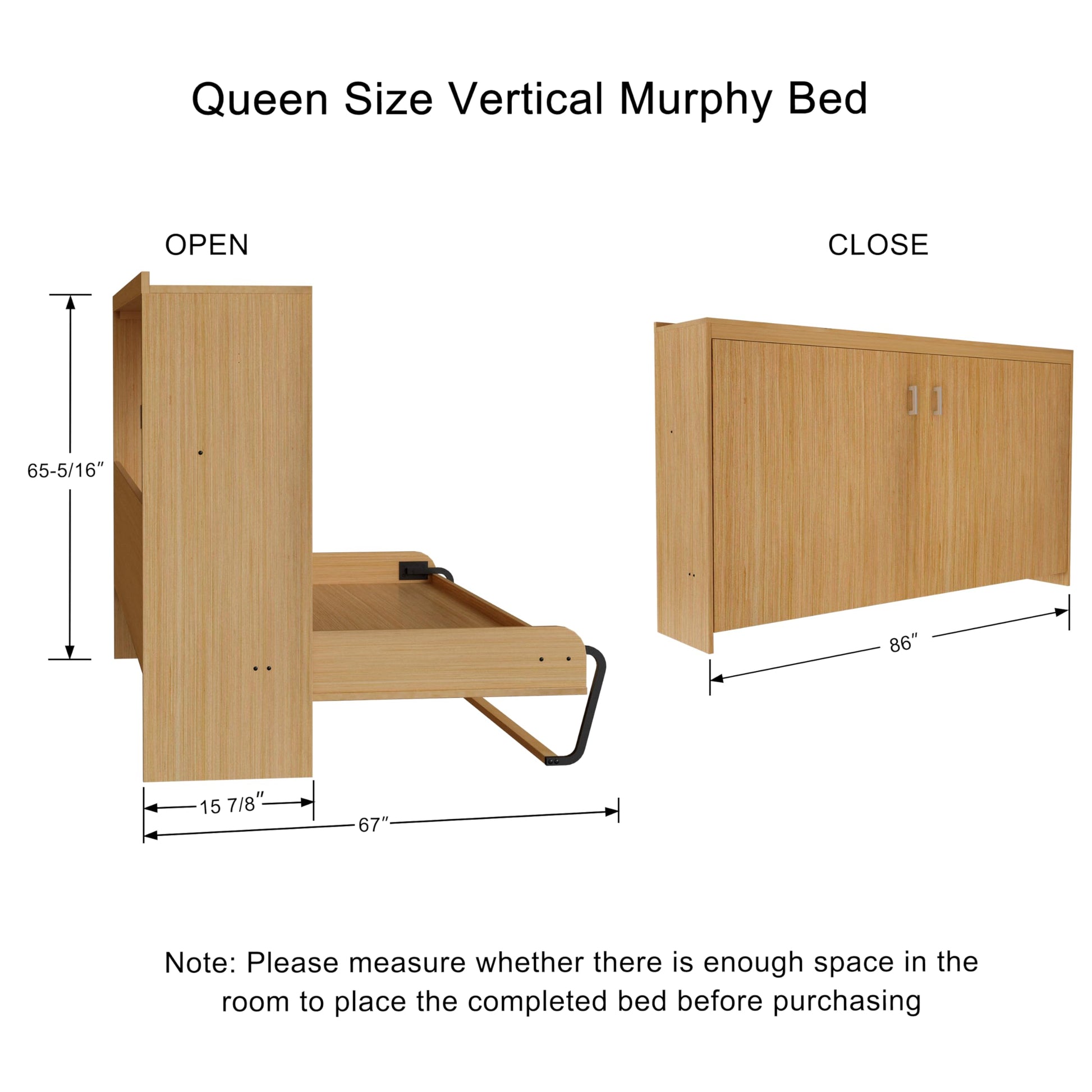 ROOMTEC Horizontal Queen Murphy Bed Hardware Kit - Space-Saving, Easy to Install Folding Wall Bed System - WoodArtSupply