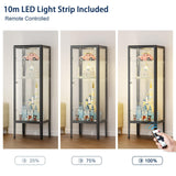 Ryoko Glass Display Cabinet with LED Light, Adjustable 3-Shelf Shelves, Curio Cabinets Metal Storage Display Case for Living Room Bedroom Office (Dark Grey) Ryoko