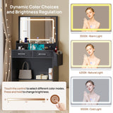 Rolanstar Vanity Desk with LED Lighted Mirror, Makeup Vanity with 4 Fabric Drawers, Power Outlet, Modern Vanity Desk for Bedroom & Dressing Room, Black Rolanstar