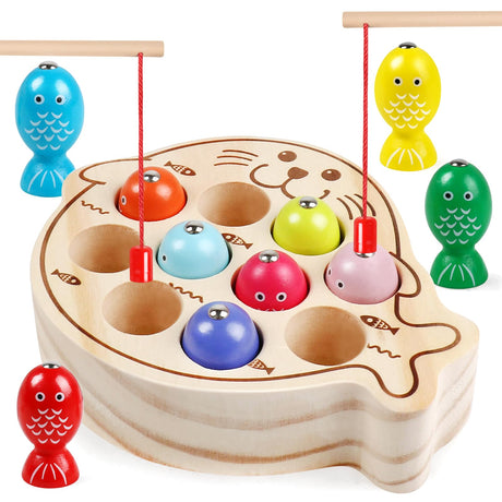 Magnetic Wooden Toys Fishing Game,Toddler Magnetic Fishing Toys Wood Puzzle Montessori Preschool Educational Activities Learning Hand-Eye Coordination Fine Motor Skills Toys for Boys Girls Ages 3+ NAODONGLI