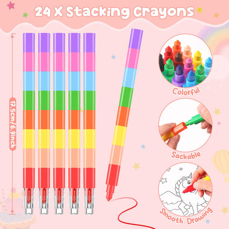 BenLouis 24 Unicorn Mini Coloring Books Kids with 24 Stacking Crayons Rainbow Party Favors Activity Books Bulk for Kids Unicorn Birthday Goodie Bag Gift Stuffer Classroom Reward BenLouis