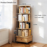 Merax 5 Tier Rotating Bookshelf, 360°Display Round Spinning Bookcase with Wheels, Small Space Book Case Tower for Bedroom Living Room Home Office,Wood Color Merax