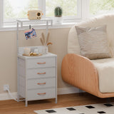 Furnulem White Tall Nightstand, LED Night Stand with Charger Station and Storage Shelves, 4 PU Finish Fabric Storage Drawers, Bedside Table, Bed Side Table for Bedroom,Dorm,Office Furnulem