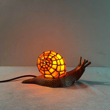 Bieye L10963 Land Snail Tiffany Style Stained Glass Accent Table Lamp for Home Decor (Orange, 10" D x 5" W x 5" H) Bieye