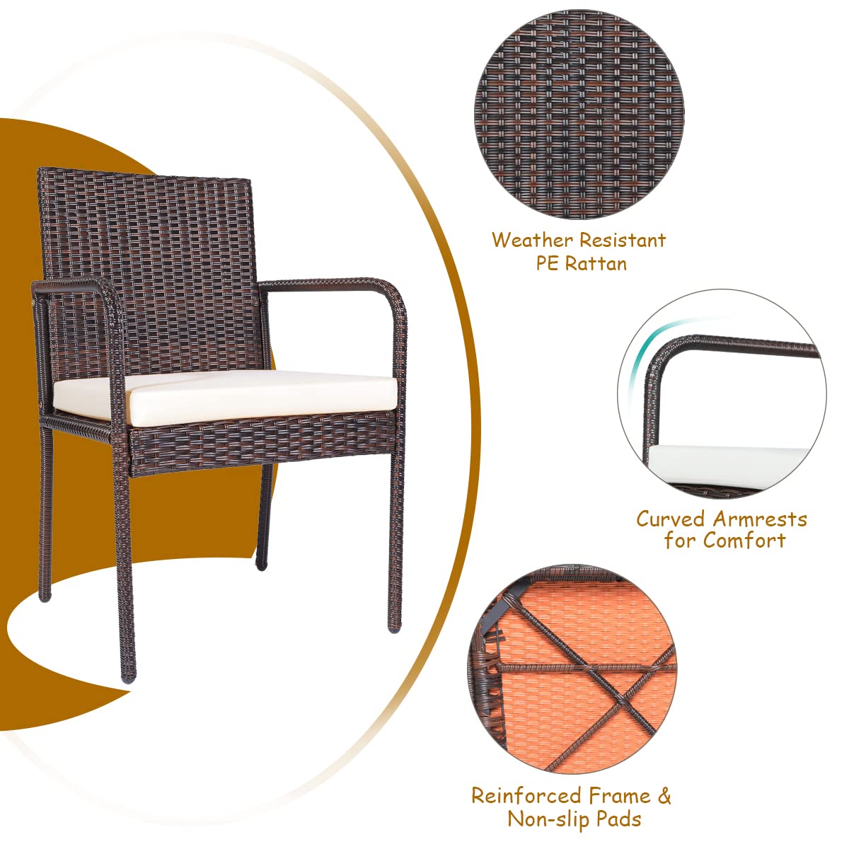 Tangkula 6 Piece Acacia Wood Patio Dining Set, Patiojoy Outdoor Wicker Furniture Set w/Bench, 4 Cushioned Rattan Chairs & Wood Table with Umbrella Hole, Ideal for Backyard Garden Porch Tangkula