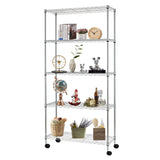 FDW | 5-Tier Wire Storage Shelves with Wheels | 30"x14"x61" | Chrome | Adjustable Racks | Heavy-Duty Metal Shelf, Holds Upto 220 lbs | Tool-Free Assembly, Rust-Resistant | for Home & Garage Shelving FDW