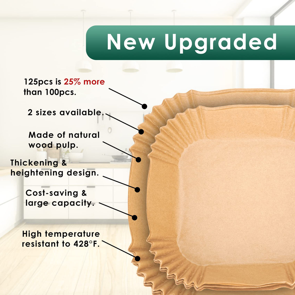 Air Fryer Paper Liners,125Pcs Parchment Paper, Air Fryer Disposable Paper Liner for Microwave, Non-Stick Air Fryer Liners Square Free of Bleach (8IN) vailnd