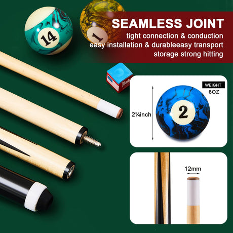 Outus 71pcs Pools Table Accessories Billiards Balls with Triangle Stand Pool Cue Chalks Cue Spot Sticker Brush(Dark Marble Style Balls) Outus
