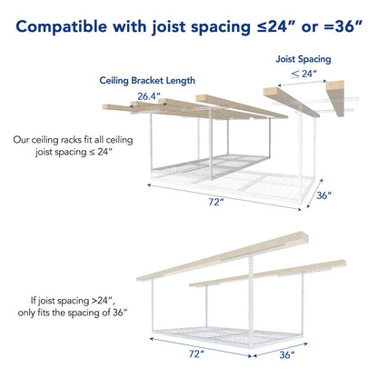 FLEXIMOUNTS 3x6 Overhead Garage Storage Adjustable Ceiling Storage Rack 72" Length x 36" Width x 40" Height (White)