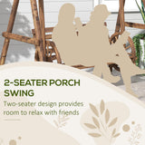Outsunny 2-Seat Porch Swing with A-Frame Stand, Wooden Log Patio Swing Chair Bench with Wagon Shaped Armrests for Garden, Poolside, Backyard, Carbonized Brown Outsunny