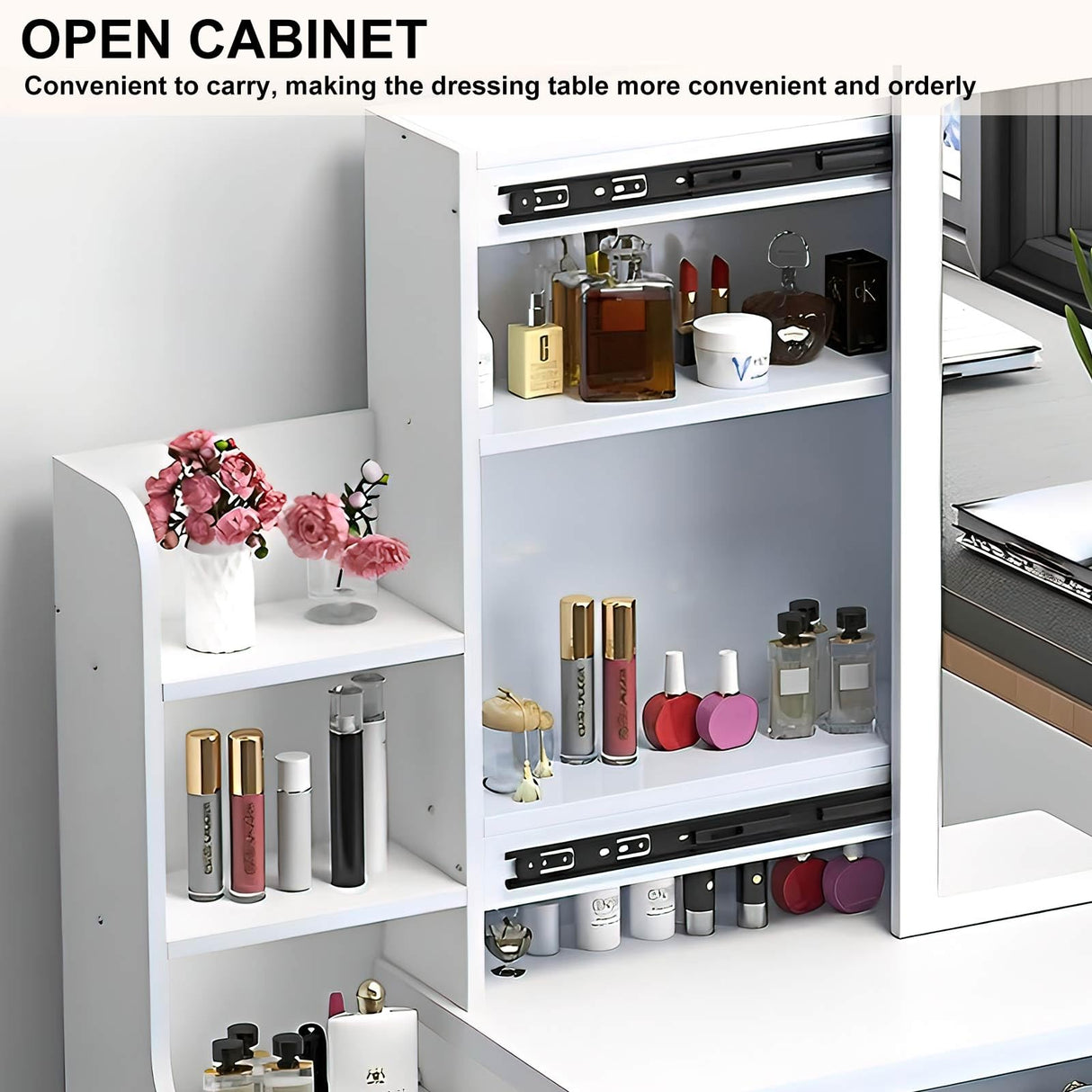 Vanity Desk With Mirror and LED Lights,Small Vanity With 4 Storage Drawers and Cushioned Stool,White Makeup Vanity Desk Set With Extra Large Sliding LED Mirror,3 Lighting Modes,Brightness Adjustable WIIS' IDEA