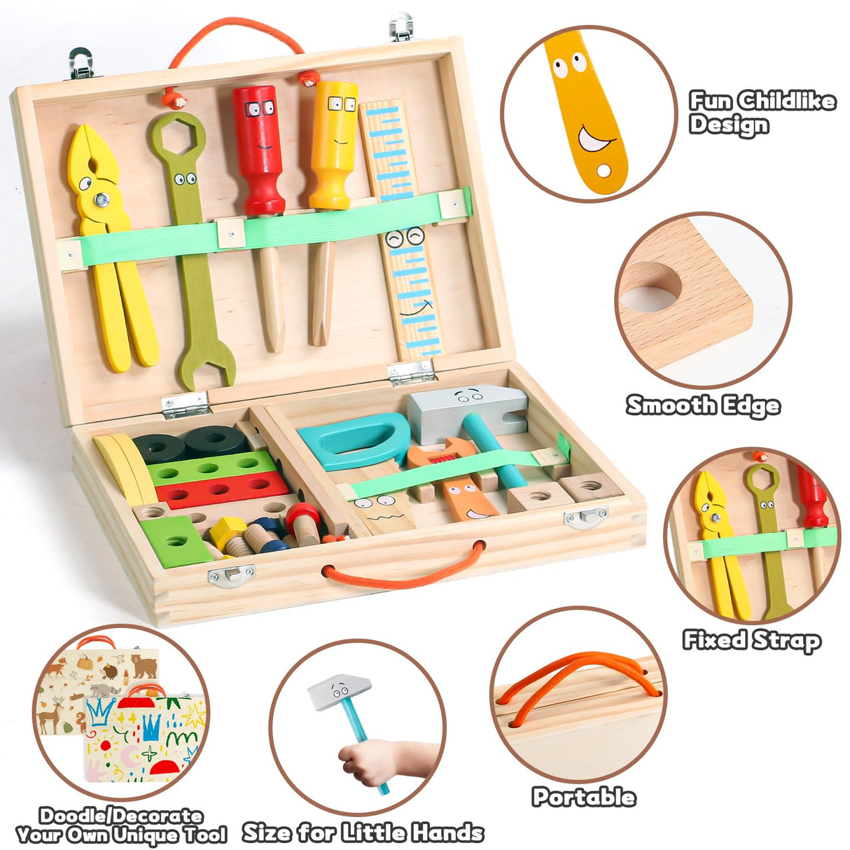 TONZE Kids Tool Set Wooden Toddler Tools Montessori Toys for 3 4 Year Olds, 34 PCS Educational STEM Construction Toys Pretend Play Toddler Tool Set Birthday Gift for Age 3-4 Boys & Girls TONZE
