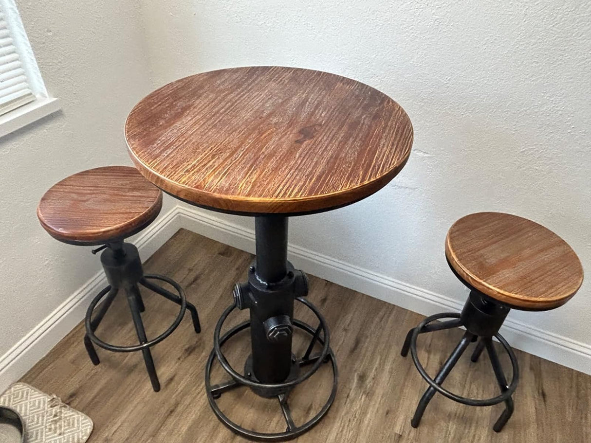 LOKKHAN Set of 2 Industrial Bar Stool-Height Adjustable Swivel Wood and Metal Bar Stool,Farmhouse Stool,Extra Tall Pub Height,23"-29" LOKKHAN