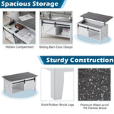 VINGLI White Charcoal Lift Top Coffee Table, 36" Small Farmhouse Barn Door Coffee Table with Storage, Rectangular Center Wood Coffe Table with Lifting Top, Living Room Tables with Hidden Compartment VINGLI